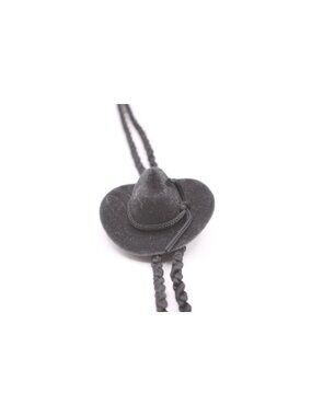 Black Felt Cowboy Hat Bolo Tie Nylon Braid Cord Silver-Tone Ornate Tips Western
